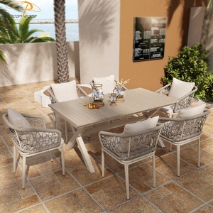 Thanh Lịch Phong Cách Châu Âu Ăn Uống Ngoài Trời <span class=keywords><strong>Set</strong></span> Cho 6 Với Ghế Nhôm Đồ Nội Thất <span class=keywords><strong>Patio</strong></span> <span class=keywords><strong>Set</strong></span> Cho Sân Vườn Và Sân Hiên - Product Image 1