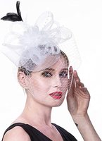 Chapeau fascinateur de fête pour femme, orné de perles, imprimé à pois, avec clip métallique, fleur en maille et plumes décoratives, style pilulier, Philippines