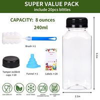 Bouteilles de jus personnalisées en plastique avec bouchons, réutilisables, transparentes, en vrac, pour jus, lait et autres boissons, stock local US