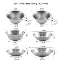 Ensemble de vaisselle minimaliste en acier inoxydable 304 pour l'extérieur, portable, six pièces, camping, pique-nique, barbecue, bol à fruits