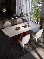 Ensemble de table à manger rectangulaire minimaliste moderne avec marbre naturel et acier inoxydable noir et blanc pour les salles à manger d'appartements
