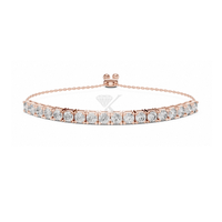 Pulsera de Oro Sólido de 14K con Diamantes Brillantes Cultivados en Laboratorio de 4.30mm, Ajustable, Estilo Bolo, Minimalista, para Novia, Regalo para Ella
