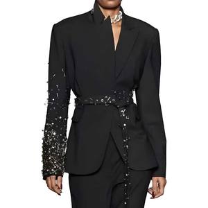 Personnalisable: veste blazer haut de gamme de style étoile coréenne à ceinture en métal robuste. - Product Image 2