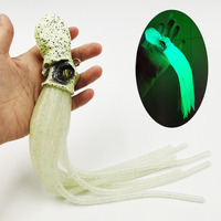 Señuelo de pesca Alpha Lead Head TRP con faldas, ojos 3D y anzuelos triples, que brilla en la oscuridad, señuelo suave de calamar y pulpo para pesca en aguas profundas.