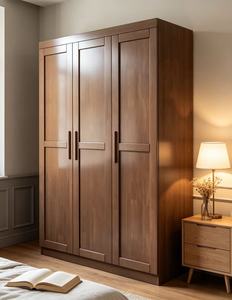 Modern Wooden <b>Wardrobe</b> with Shaker Doors Hinged Solid Wood Construction Freestanding Bedroom Storage Cabinet <b>Large</b> Capacity - Product Image 2