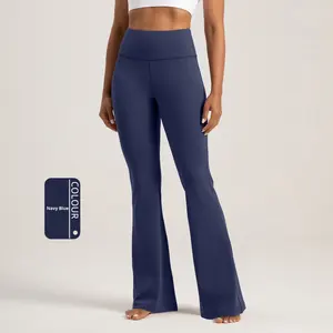 Pantalon de yoga uni GELI pour femme, taille élastique, nylon 66, taille haute, séchage rapide, jambe large, longueur intégrale, infroissable, évasé - Product Image 5