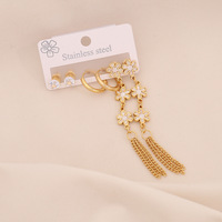 Anting-anting baja titanium berbentuk hati enam daun bunga dengan rumbai dari baja tahan karat untuk wanita, mewah, tiga buah, untuk hadiah dan pesta