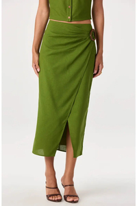 Jupe crayon mi-longue verte taille haute pour femme, couleur unie, satinée, élégante, toutes saisons - Product Image 2