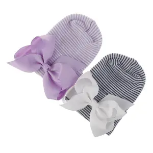 Soft cotton Knit Hat Beanie Turban Ribbon Bow Hospital Hat Newborn Baby Infant Large Bows warm hats