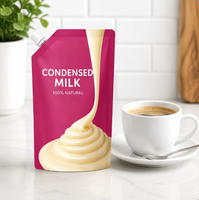 Pochette à bec verseur mate imprimée sur mesure pour l'emballage de lait concentré, crème et aliments liquides, sachet Doypack refermable à fond plat