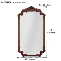 Miroir mural décoratif de style rococo inspiré de Louis XVI, sculpté à la main, avec finition rouille oxydée sur bois d'acajou, pour hôtel de luxe ou villa.