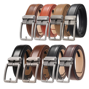 Ceinture en cuir pleine fleur prête à être expédiée pour hommes, idéale pour le <span class=keywords><strong>bureau</strong></span>, cadeaux d'entreprise, boucle automatique souple, articles en gros, lots en vrac - Product Image 1