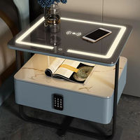 Table de chevet intelligente avec chargeur sans fil, coffre-fort et lumière d'ambiance pour chambre à coucher, directement de l'usine.
