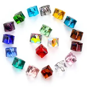 6MM Different Colours Fantasy 3D Glass Crystal Nail Charms Rhinestones For Nails Geometric Cube Square DIY Nails Art Decorations
