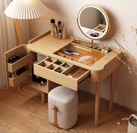 Table de toilette en bois de frêne massif de luxe sur mesure avec miroir, table de maquillage pour chambre d'hôtel, chaise