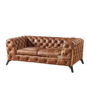 प्राचीन डार्क ब्राउन तीन सीटों वाले चमड़े के सोफे सभी चमड़े के सोफे फ्रेंच शैली क्लासिक कैम्ब्रिज नीचे गुच्छेदार चमड़े के सोफे - Product Image 3