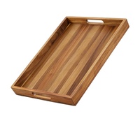 Plateau en bois d'acacia de 17 pouces avec poignées. Polyvalent pour le salon, la chambre à coucher, la cuisine. Parfait pour le petit-déjeuner, le café et la décoration.
