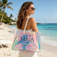 Bolsa de Mano Reutilizable de PVC Holográfico Personalizada DB-0128 con Asa Gruesa, Diseño Transparente con Impresión Serigráfica para Regalo