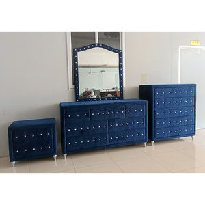 Мебель Pinzhi, лидер продаж, роскошная мебель для саней, двуспальная кровать размера «<span class=keywords><strong>King</strong></span>-Size», голубая бархатная кровать для гостиничных спальных наборов - Product Image 4