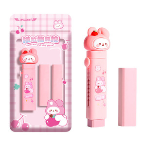 Colored <b>Light</b> <b>Push</b> Pull Eraser Cartoon Design For Kids School Use Replaceable Core - Product Image 5