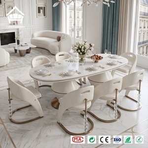 Juego de Mesa de Comedor Ovalada de Mármol de Lujo Moderno y Sillas de Terciopelo, Muebles de <span class=keywords><strong>Restaurante</strong></span>, Servicio Integral para Proyectos de Diseño de Interiores - Product Image 5