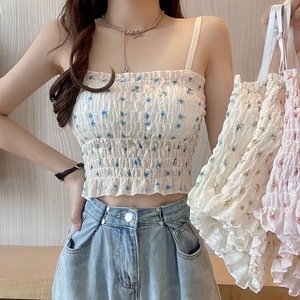 New Style Women's Short Floral <strong>Camisole</strong> <strong>Top</strong> with Built-In <strong>Bra</strong> Pads Ruffled Inner Layer Wrap-Around Design - Product Image 1