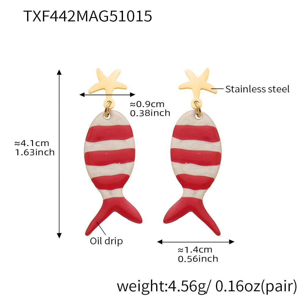 TXF442-Coral red fish earrings