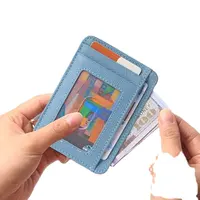 Dompet Kulit Pemblokir RFID Saku Depan Tempat Kartu Kredit Minimalis Ramping