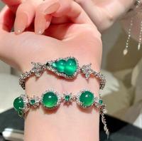 Boucles d'oreilles, colliers et bracelets tendance pour femme, avec pendentif rond en pierre verte et accent cristal, cadeau élégant et personnalisé, vente chaude