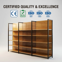 Étagères gondoles modernes certifiées ISO à grain de bois, présentoirs de qualité supérieure pour boutiques et supermarchés