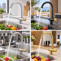 Robinet de cuisine cascade moderne en acier inoxydable 304, monocommande, à poser sur le plan, noir mat, mitigeur d'évier doré