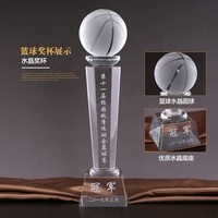 HDW pas cher en gros k9 trophée en cristal de basket-ball transparent logo personnalisé trophée de sport en cristal récompenses avec cercle sur la base haute