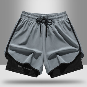 Pantalones Cortos Deportivos de Secado Rápido para Hombre, Transpirables, con Cintura Elástica, para Entrenamiento y Running, Pantalones Cortos Deportivos de Capas - Product Image 1