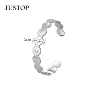 Gelang Manset Baja Anti Karat Lapis Perak JUSTOP Desain Kepang Trendi Wanita Lebar 0.9cm