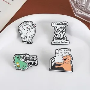 Épingles en émail 'I Don't Know <span class=keywords><strong>What</strong></span> I'm Doing Work Dog', 'Constant Physical Pain', 'Dinosaur', 'Autism', 'Frog', Broches, Badges de revers, Bijoux, Cadeaux - Product Image 2