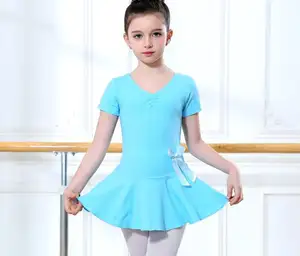 SMET3001 도매 CustomKids 여자 짧은 소매 코튼 Tulle 드레스 발레 스커트 훈련 댄스 착용