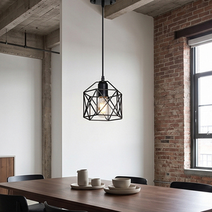 Wholesale Farmhouse Black Iron <strong>Cage</strong> Pendant <strong>Light</strong> Vintage Geometric <strong>Shade</strong> Hanging <strong>Light</strong> Fixture E26 E27 for Kitchen Entryway - Product Image 5
