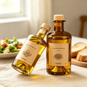 Bouteille d'huile d'olive de luxe en verre 125/375/500/750 ml avec base en bois 3D en forme de montagne et <span class=keywords><strong>bouchon</strong></span> en liège, conteneur d'huile pressée à froid en vrac - Product Image 1