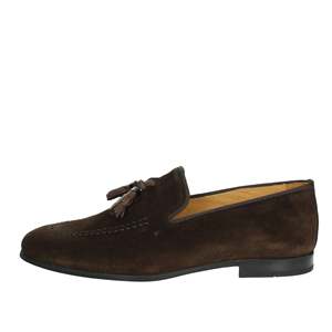 Mocassini da uomo in camoscio marrone scuro con nappe, slip-on, eleganti - Product Image 1
