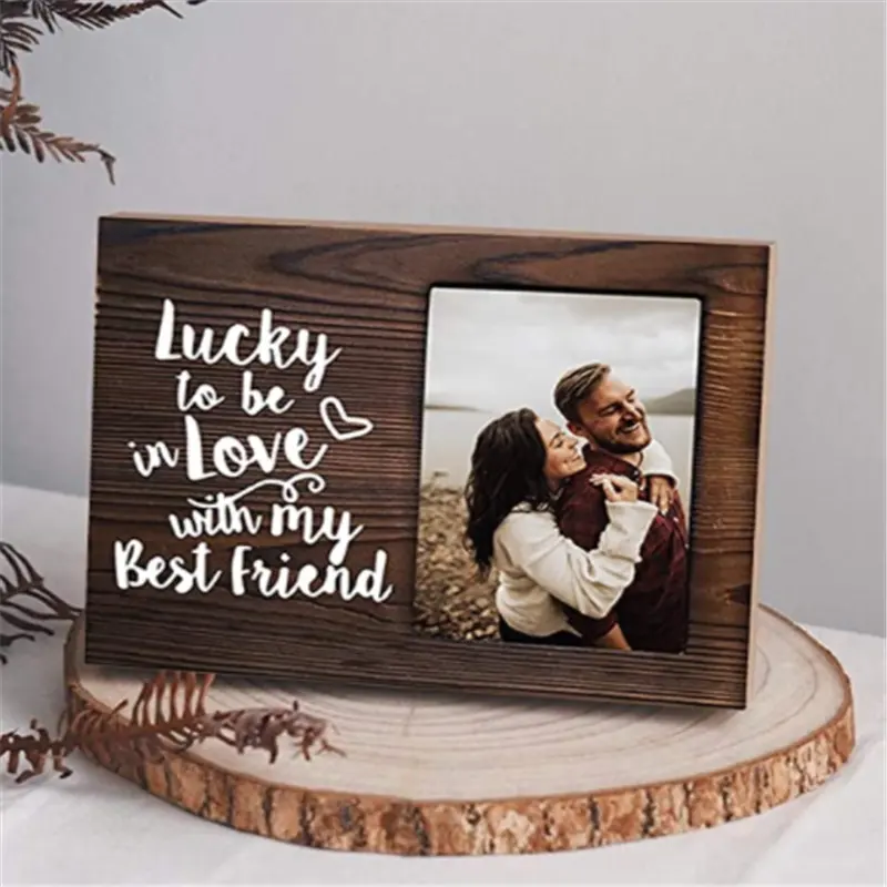 Lucky to Be in Love Picture Frame for Girlfriend Boyfriend Husband Wife Christmas Birthday Couples Lover Wooden Photo Frame