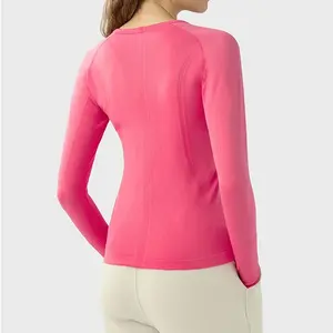 Camiseta de gimnasio de gran tamaño sin costuras para mujer, camisetas de entrenamiento, camiseta atlética de <span class=keywords><strong>manga</strong></span> <span class=keywords><strong>larga</strong></span> para Yoga y correr con camiseta de Fitness ahuecada - Product Image 3