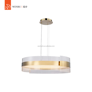 Luxury Chandelier Round Pendant Lamp <b>Acrylic</b> Light Guide Panel <b>Mirror</b> Champagne Gold - Product Image 1