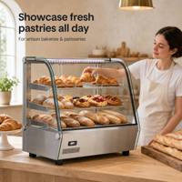 Elektrische Theken-Vitrine für Brot, Pizza, Hähnchen, Würstchen und Snacks mit 3 Regalen & Schiebetüren, 120L, ETL, CE