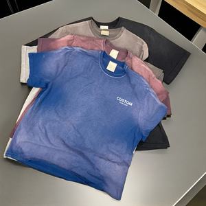 T-shirt à col rond en coton 100% de qualité supérieure, style rétro délavé, vintage, 220g, tricot lâche, sur mesure, taille plus - Product Image 1