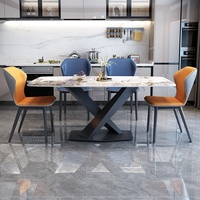Ensemble de salle à manger extensible de luxe moderne avec 8 chaises, structure en métal et plateau en marbre pour usage hôtelier