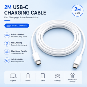 2M Type-C to Type-C <b>Cable</b> Fast Charging Data Sync PD 480Mbps Universal Compatibility Tangle Free Durable Design - Product Image 1