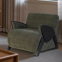 Fauteuil de loisirs en tissu texturé antique, cadre en bois courbé artistique, confortable, style chinois moderne du milieu du siècle