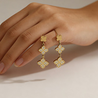 Anting-anting Vintage Prancis Wanita Modis, Anting-anting Baja Anti Karat Berbentuk Bunga Rhombus Emas 18k, Grosir Pabrik