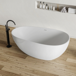Bañeras y Hoteles con Bañera Ovalada Moderna Independiente de 1.5M, Bañera de Superficie Sólida Blanca Brillante para Adultos - Product Image 5