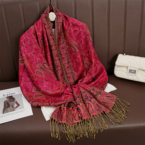 Large Tassel Jacquard <strong>Paisley</strong> 2025 Hot Selling Ethnic Ladies Faux <strong>Pashmina</strong> Cashmere <strong>Scarf</strong> for Women - Product Image 6